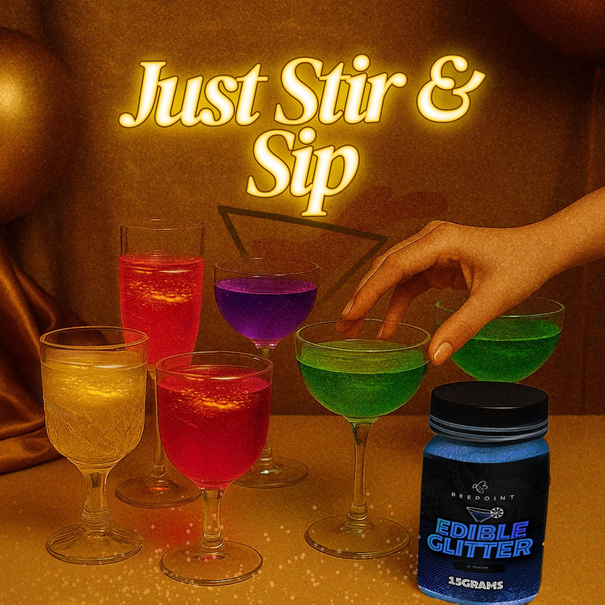 BeePoint Blue Edible Glitter for Drinks 15g - Food Grade, Vibrant Color Shimmer Powdered Dust for Drinks, Cocktails, Cake Decorating, Baking, Chocolates, Candy, Sweets, & Cookies - Vegan & Gluten Free