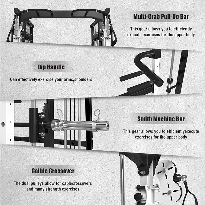 Smith Machine,2200 LBS Squat Rack for Home Gym with Dual Pulley System,Multifunctional Power Rack Cage for Strength Training with More Attachments