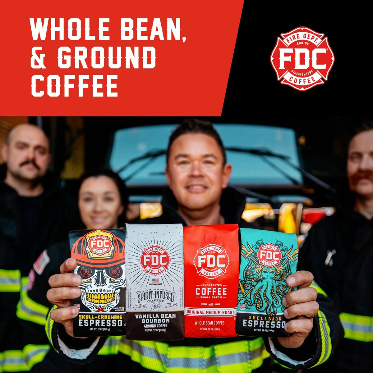 Fire Department Coffee - Gives Back to Firefighters - Sweet & Smooth Donut Shop Coffee Beans - Medium Roast - Roasted in the USA - Veteran Owned - 12 oz