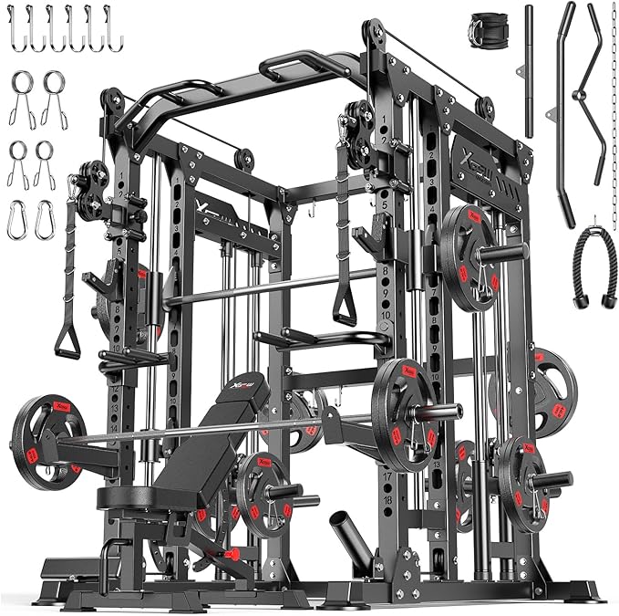 Power Cage,1600lbs Multi-Function Power Rack with Adjustable Cable Crossover System and More Training Attachment, Weight Cage for Home Gym