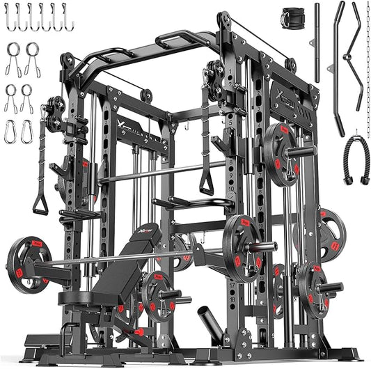 Power Cage,1600lbs Multi-Function Power Rack with Adjustable Cable Crossover System and More Training Attachment, Weight Cage for Home Gym