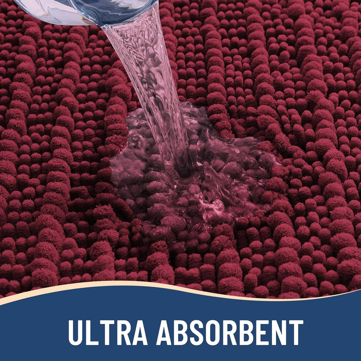 Arotive Luxury Chenille Bathroom Rug Mat, Extra Soft Thick Absorbent Shaggy Bath Rugs, Non-Slip Machine Wash Dry, Plush Bath Mats for Bathroom, Shower and Tub, 70x24, Burgundy