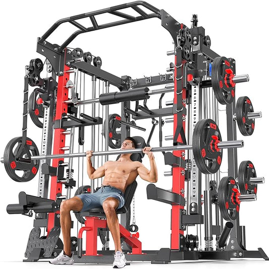 Smith Machine Power Rack Multifunctional Power Cage Deep Squat Rack Cable Crossover System Selectable More Training Attachment for Garage & Home Gym