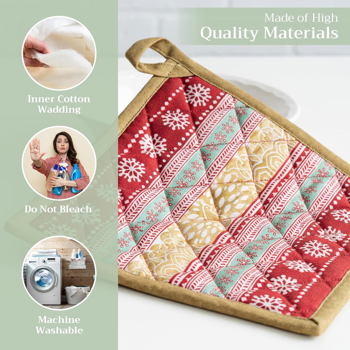 Maison d' Hermine Pot Holders 100% Cotton Heat Resistant Potholders 8" x 8" Hot Pads with Loop BBQ, Cooking, Baking, Grilling, Kitchen, Handling Hot Pans (Pack of 1, Sofia)