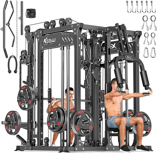 Power Cage,1600lbs Multi-Function Power Rack with Adjustable Cable Crossover System and More Training Attachment, Weight Cage for Home Gym