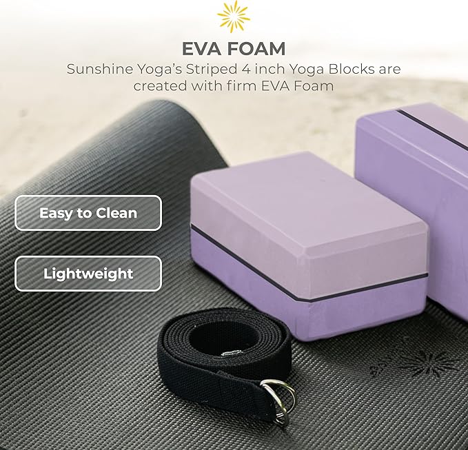Sunshine Yoga 4" Striped Yoga Block, 10 Pack Bulk EVA Foam Yoga Blocks, Firm and Supportive Yoga Brick, Balance Foam for Stretching, Pilates, and Workout, 4" x 6" x 9"