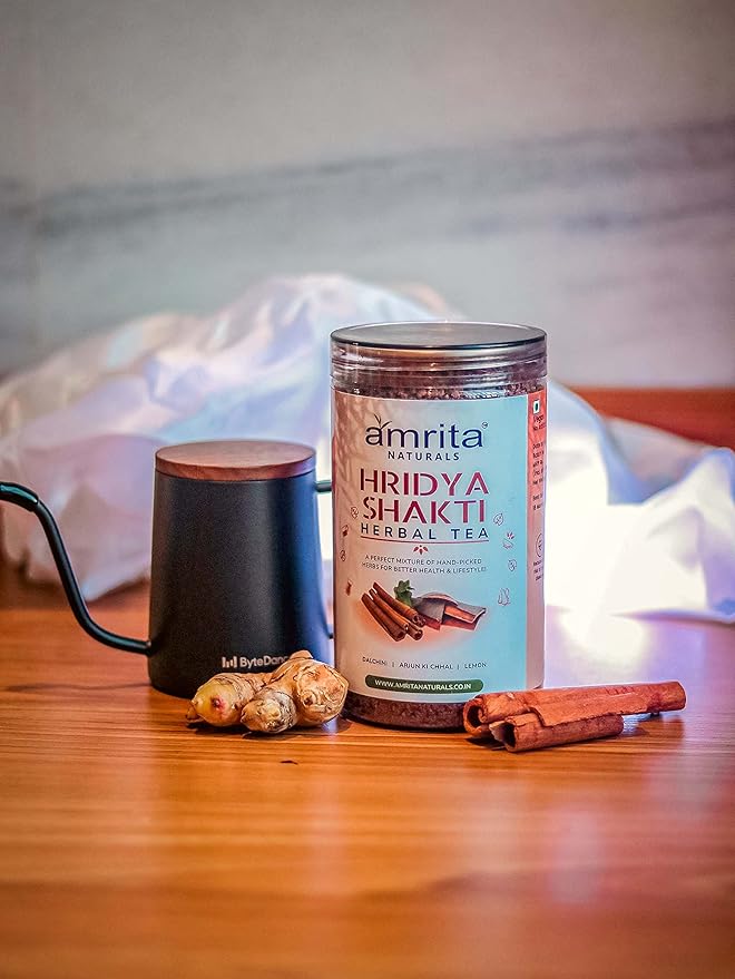 Amrita Naturals Hridya Shakti Herbal Tea – (500g) | Instant Arjun Bark Tea | Vegan, Gluten-Free | No Artificial Colors or Flavors | Natural Herbal Blend