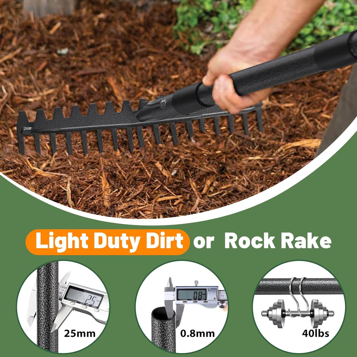 Rake, 17 Tines with 49 Inch Handle, 17 Inch Wide Heavy Duty Garden Thatch Leaf Rake for Raking Leaf Loosening Soil Gathering Mulch Leveling Rocks, Rustproof Metal Bow Rakes for Leaves Grass