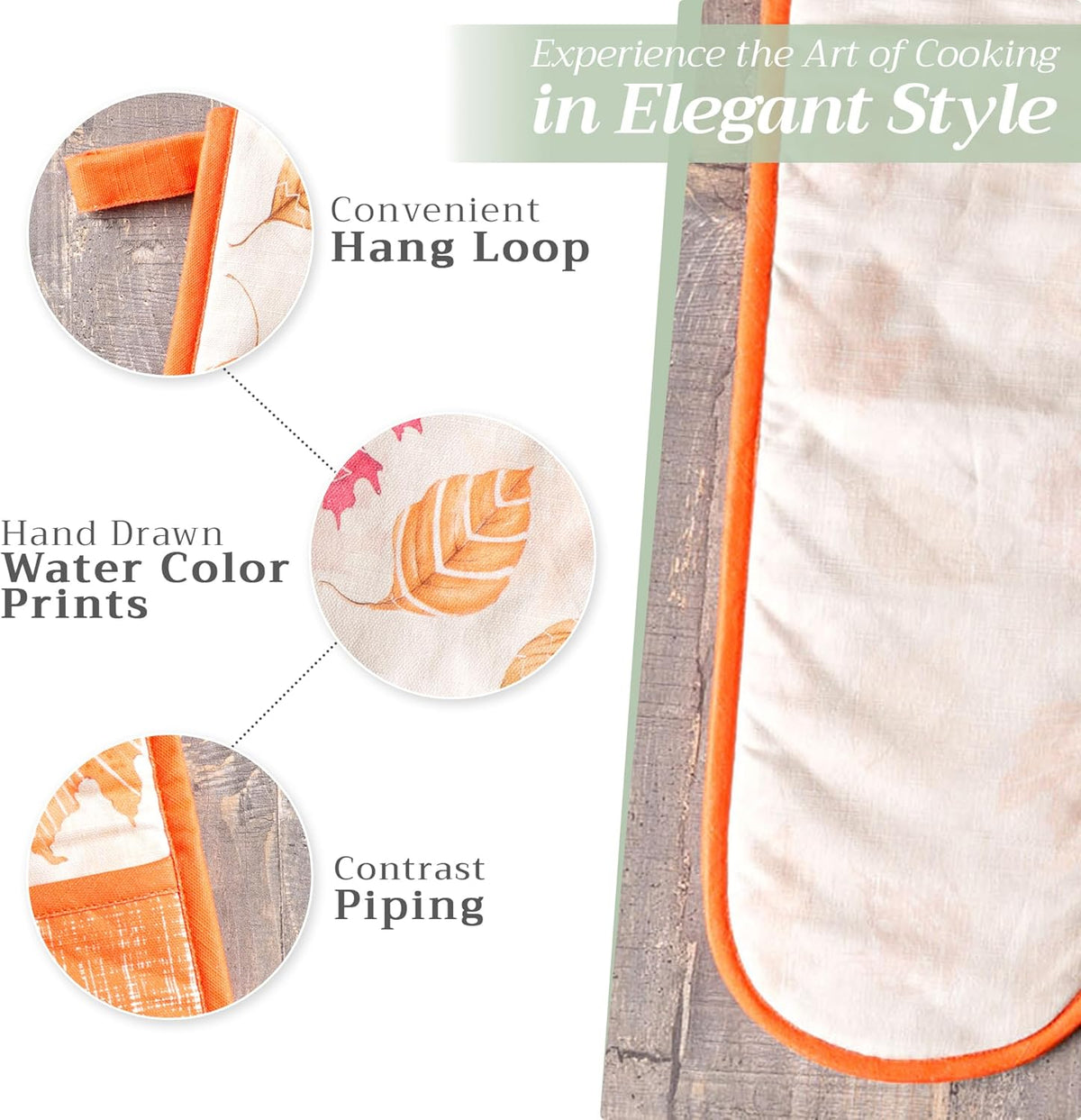 Maison d' Hermine Double Oven Mitts 100% Cotton 7"x35" Double Oven Mitt Heat Resistant BBQ Cooking Gloves with Loop, Baking, Grilling, Home, Kitchen, Handling Hot Pans (Colors of Autumn)