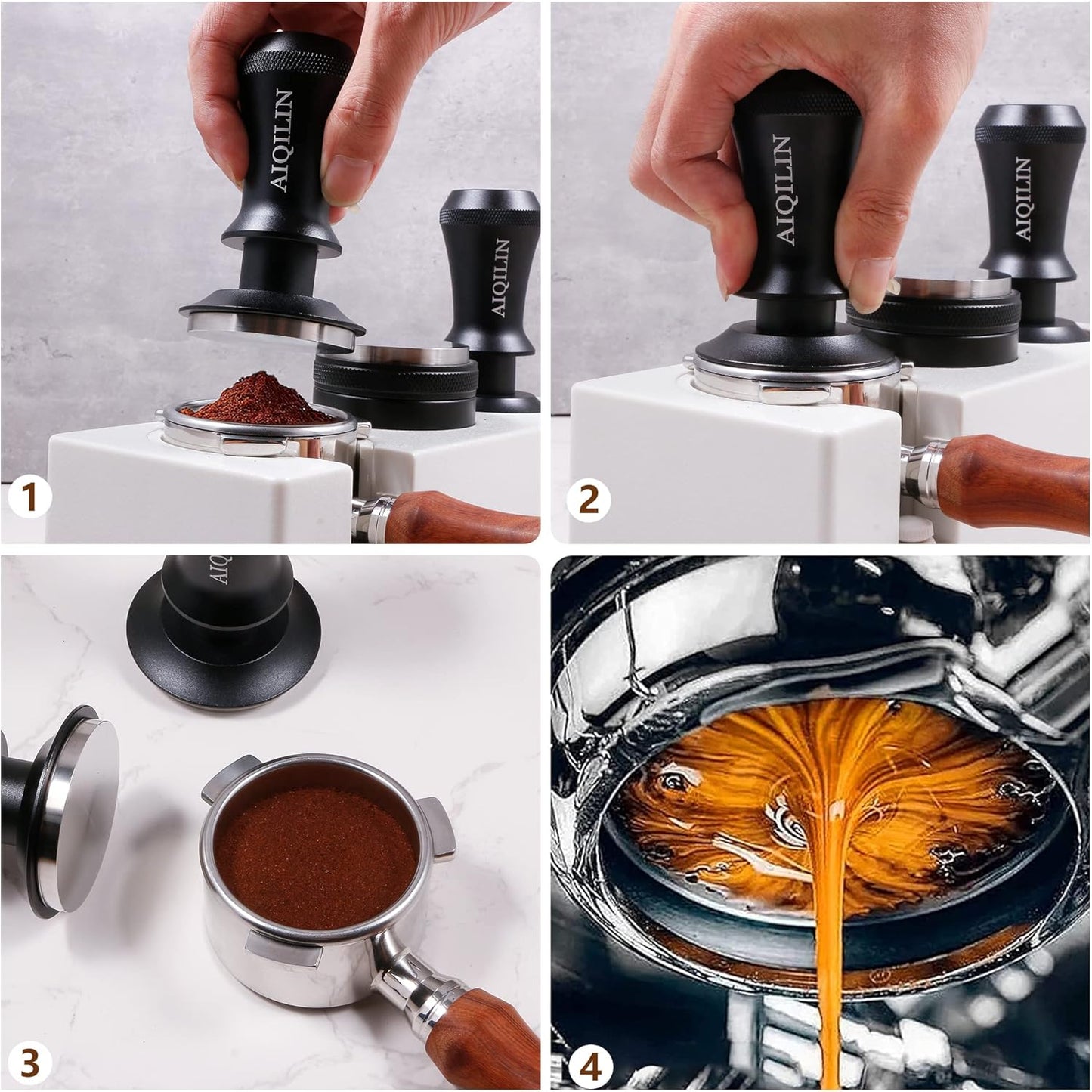 Espresso Tamper, Constant 30lb Coffee Tamper with double Calibrated Spring Loaded, Stainless Steel double spring loaded Coffee Tamper Fits for All Portafilters- Flat Base (53mm, BLACK)