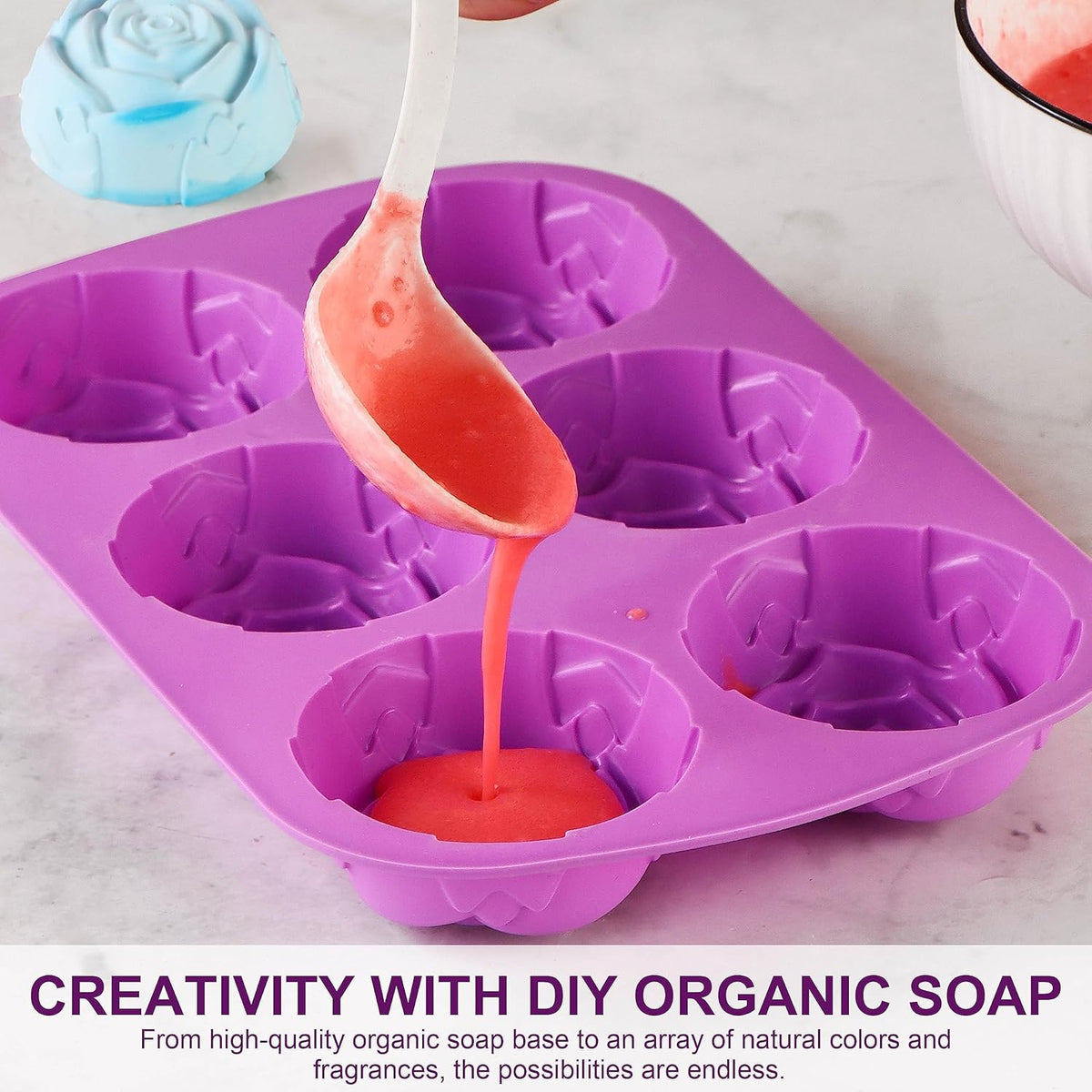 Rose Silicone Molds - 2 Pack Handmade Large Rose Flower Soap Mold - Food Grade DIY Bar Mould for 3D Soap, Mousse, Muffin, Cake, Chocolate, Jelly, Resin, Candle - Just Pop Out & Dishwasher Safe