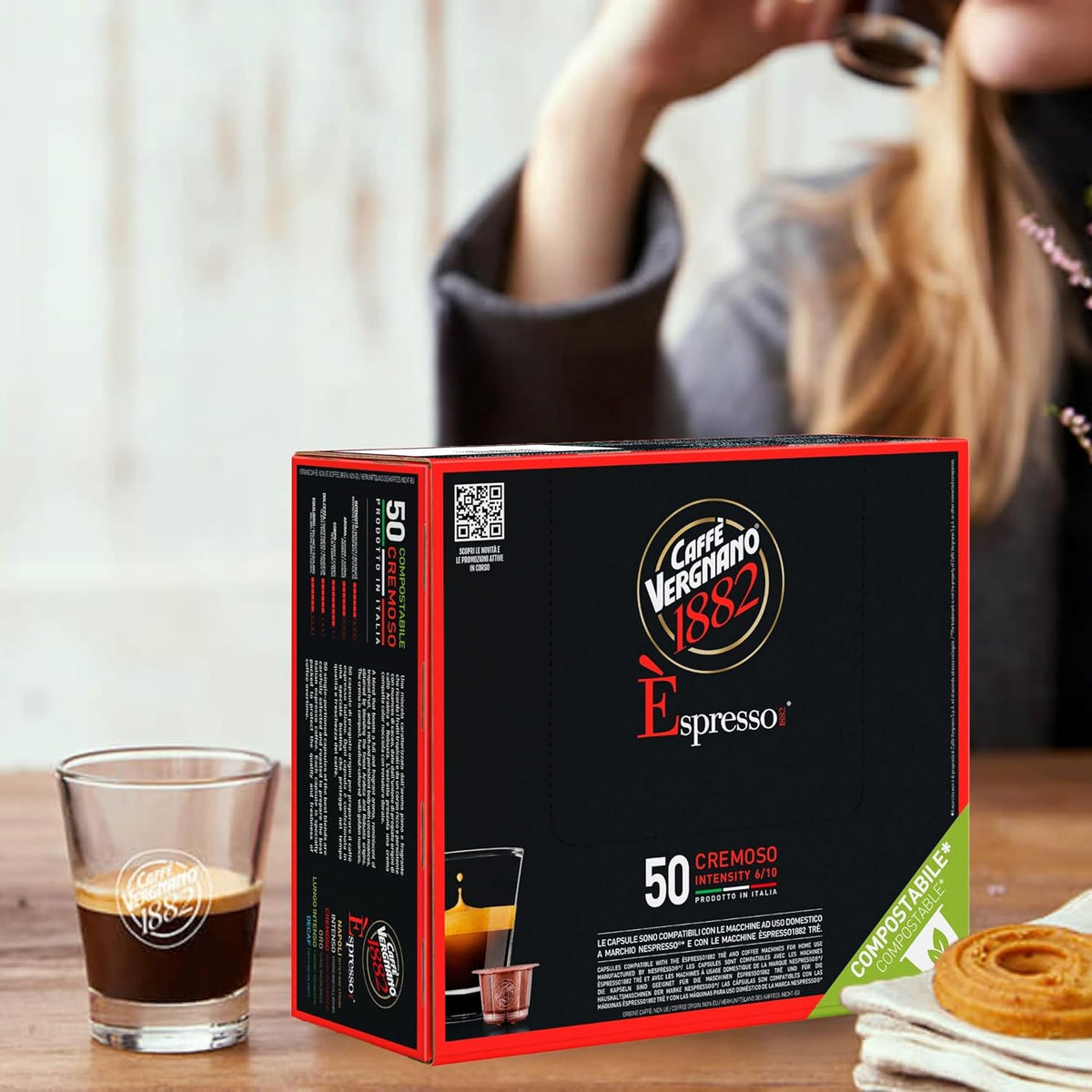 Caffe' Vergnano 1882 Medium Roast Espresso Original Line Machine Compatible Capsules, Arabica Robusta Espresso Coffee, Italian Coffee For Nespresso Coffee Machines, Intensity 6/10, Cremoso, 50 Ct