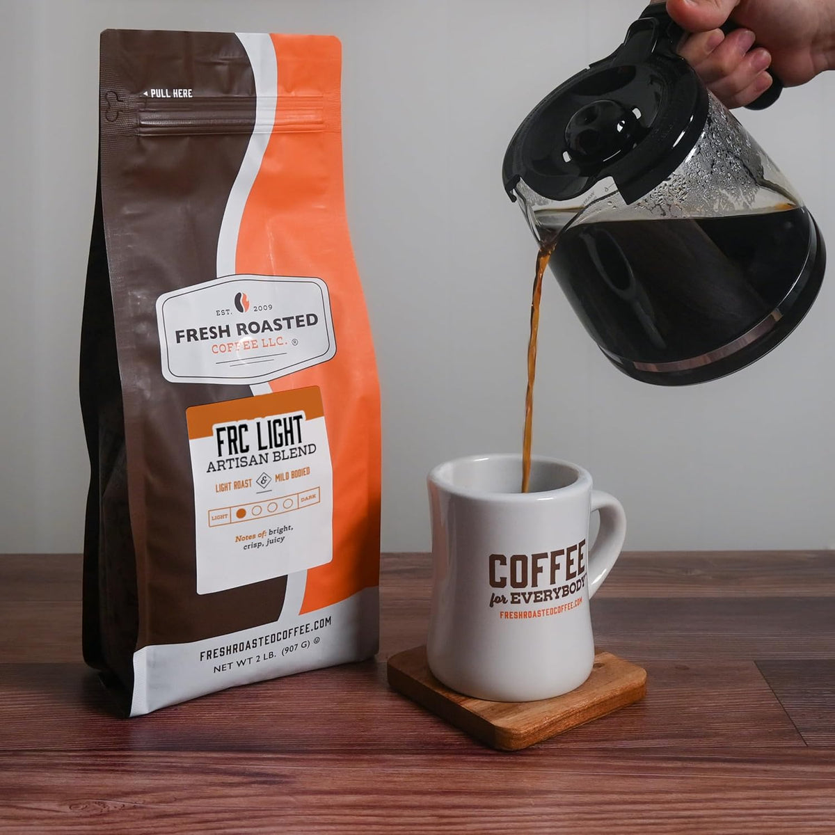 Fresh Roasted Coffee, FRC Light Roast Blend, 2 lb (32 oz), Kosher, Ground
