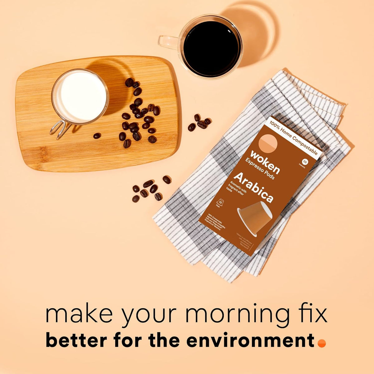 WOKEN COFFEE Compostable Nespresso Pods - Arabica Medium Roast Italian Espresso Coffee Capsules Compatible With Nespresso Coffee Machine (60 Pod Count, 6 Boxes)