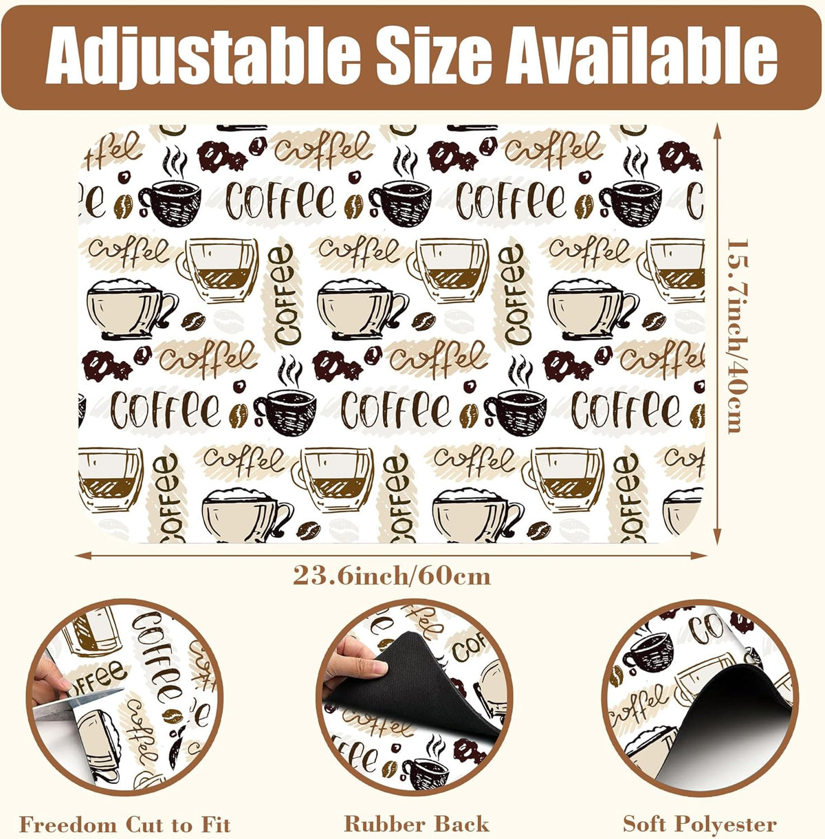 Coffee Cute Doodle Dish Drying Mat for Kitchen Counter Coffee Mat Hide Stain Absorbent Rubber Backed Drying Rack Pad Espresso Machine Cafe Table Accessories 15.7 x 23.6 Inch