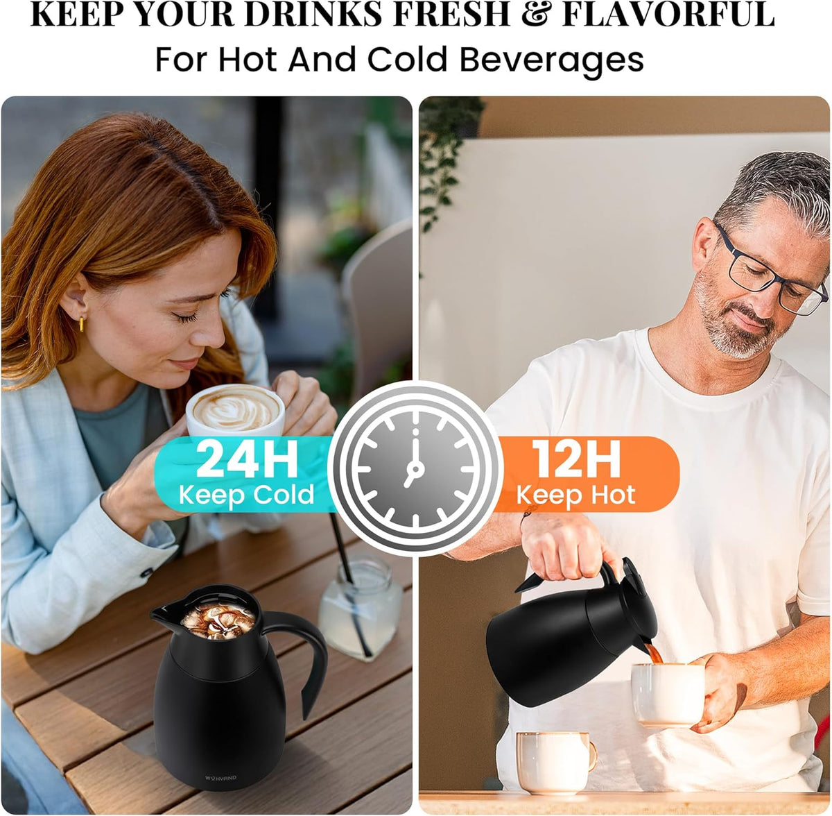 34 Oz Thermal Coffee Carafe, Stainless Steel Insulated Vacuum coffee crafts to keep coffee hot, 1 Liter Tea Water Coffee and Beverage Dispenser (Black)