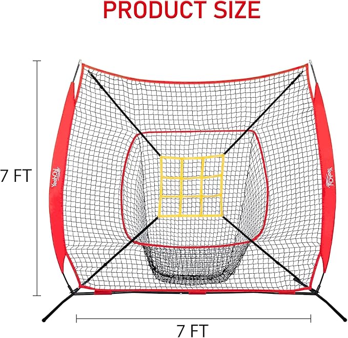 7×7FT Baseball net, Pitching net with Strike Zone Target, Baseball&Softball Practice net with Sturdy Bow Frame and Stable Base,Portable Practice net for All Ages and All Skilled Levels
