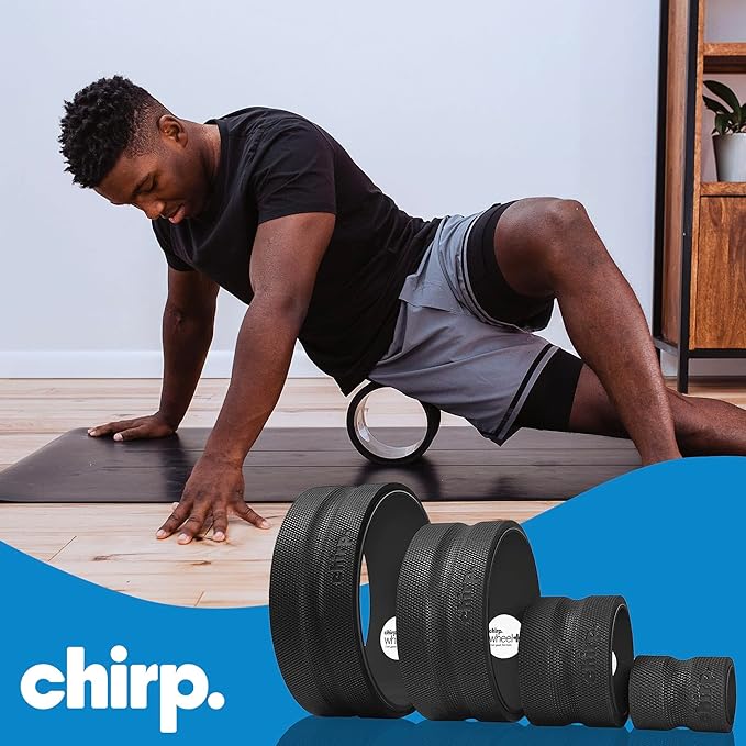 Chirp Wheel Foam Roller - Targeted Back & Neck Pain Relief, Muscle Massage, Trigger Point Therapy, High-Density Foam Tool for Physical Therapy, Stretching & Exercise, 500lbs Capacity, 4-Pack Black