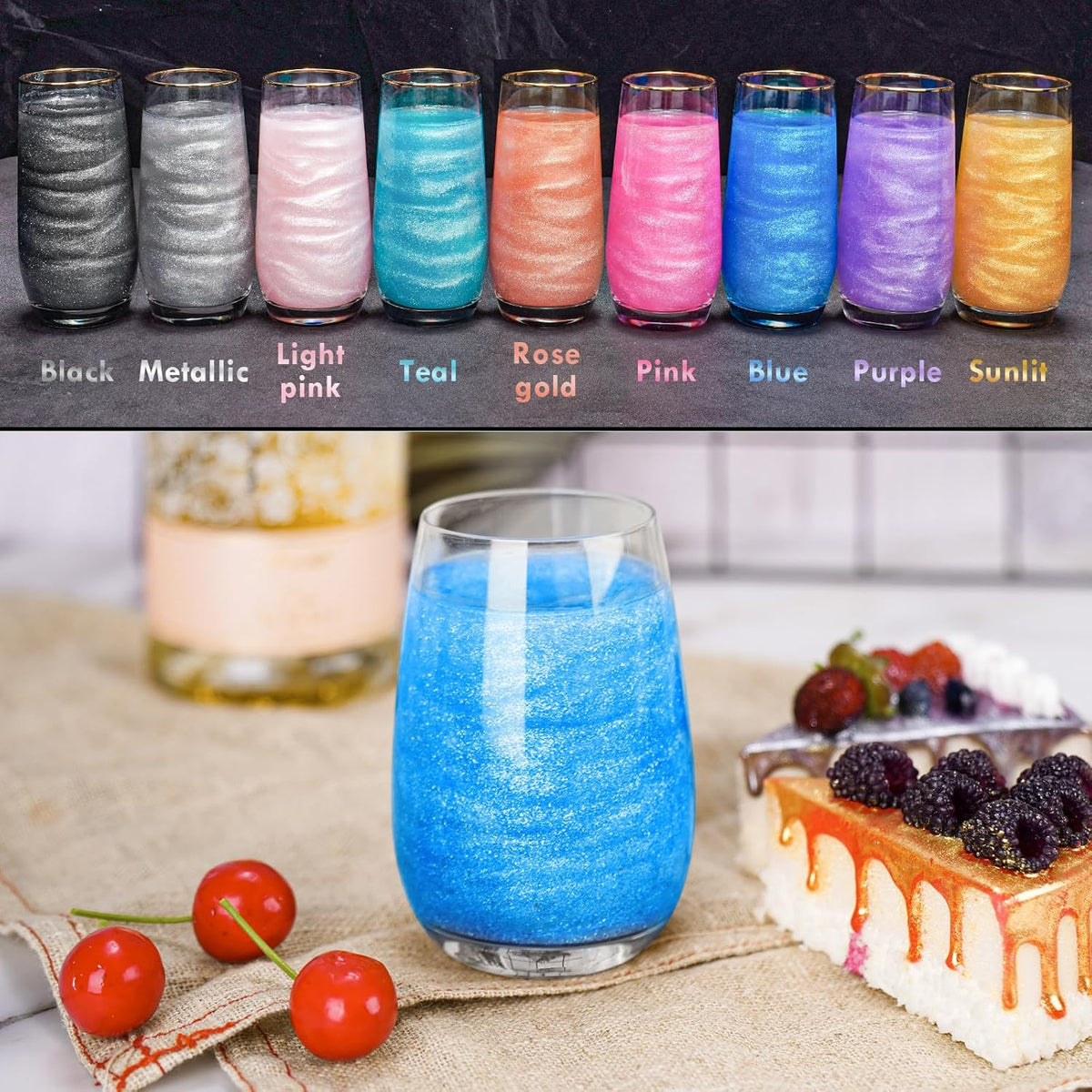 NiHome Edible Food-Grade Glitter Powder Glimmer Luster Dust Metallic Fancy Food Decorating Sprinkle Glimmery Dust for Drink Wine Beverage Cake Bakery Vegan Allergen-Free (Blue, 0.35oz/10g)