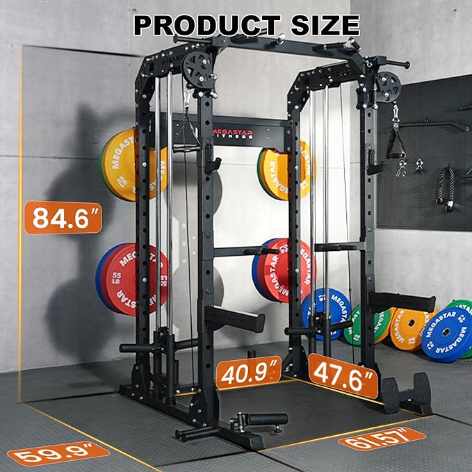 Power Rack for Home Gym – 2000LB Capacity Multifunction Squat Rack with Cable Crossover, Includes 16 Professional attachments for Home Gym Strength Training, P63 Rampage