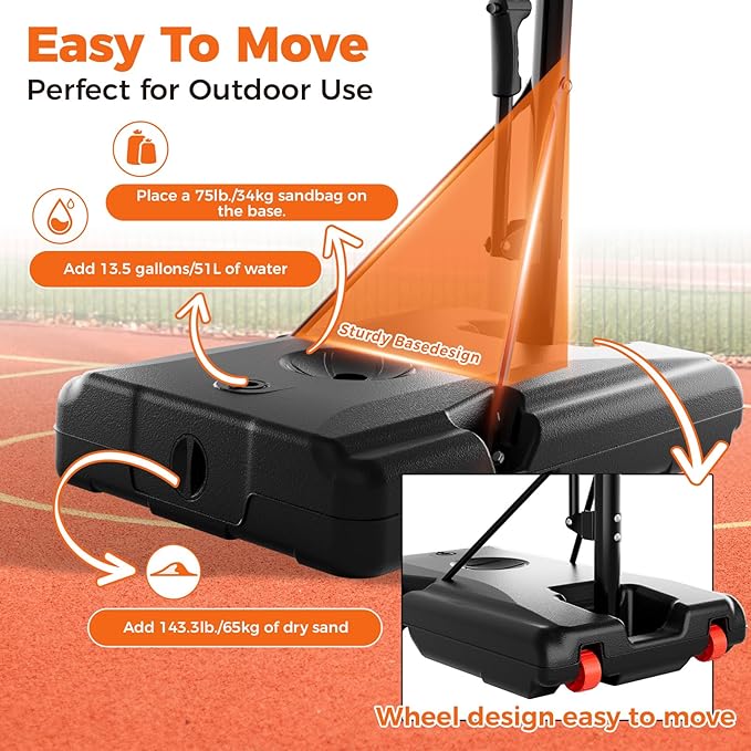 Basketball Hoop 44 Inch Backboard Protable Basketball Hoop Outdoor, 4.8-10ft Height Adjustable Basketball Goal System for Kids Youth Adults Play in Backyard/Courts/Indoor