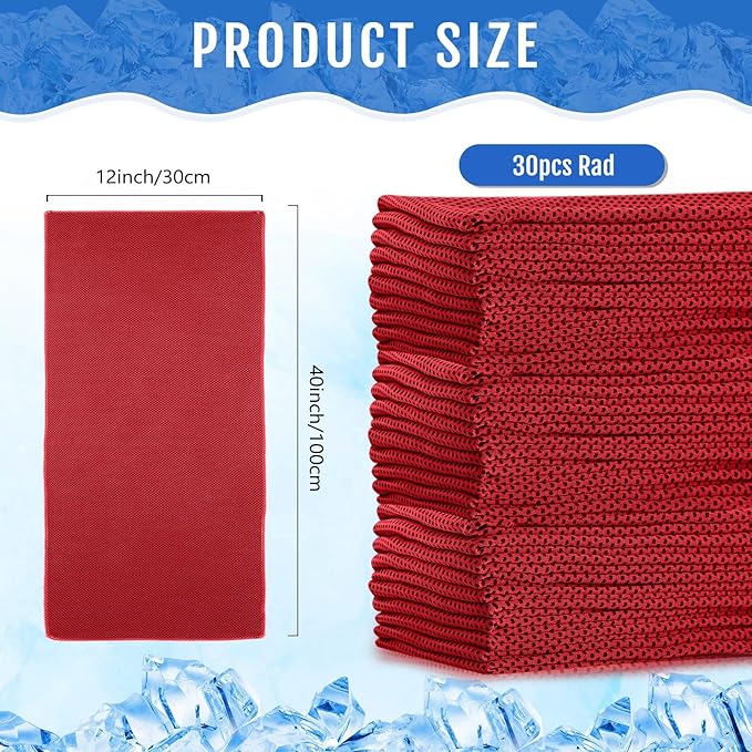 Hosuly 30 Pack Cooling Towels, 40"x12" Ice Breathable Soft Chilly Sweat Rag Microfiber Workout Rags for Gym Cooling Towels for Neck and Face for Yoga Golf Sport Running