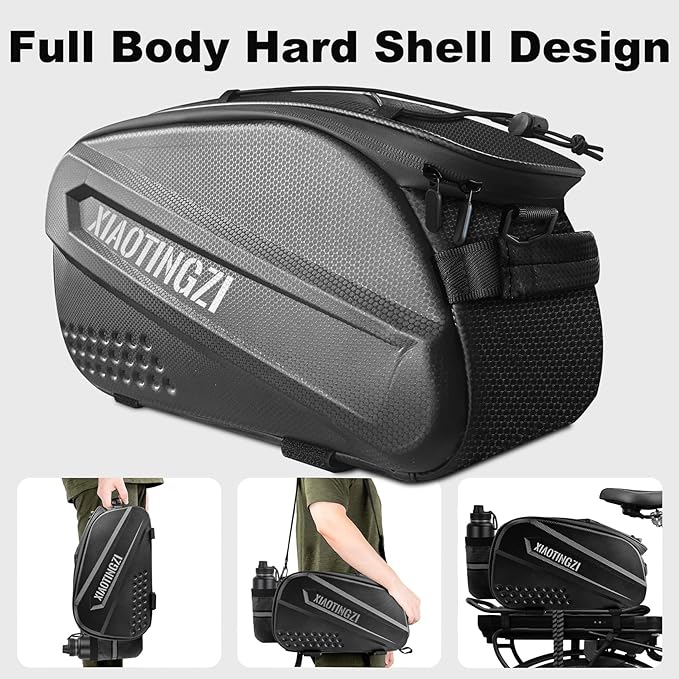 Bicycle Back Seat Bag, Double Layer Waterproof, Zipper, Bicycle Trunk Bag, 9.6L Capacity Waterproof Back Seat Carrier Cargo Bag with Straps and Rain Cover for Cycling