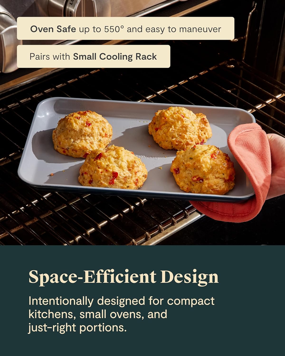 Caraway Nonstick Ceramic Small Baking Sheet Duo (9x13”) – Non-Toxic, PTFE & PFOA Free – Oven Safe – Aluminized Steel Core – Mini Sheet Pan for Baking, Roasting & More - Navy
