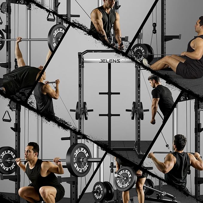 Power Cage, 2000LBS Multi-Function C21 Power Rack with Dual Pulley Cable Crossover System, All-in-One Squat Rack with More Training Attachments