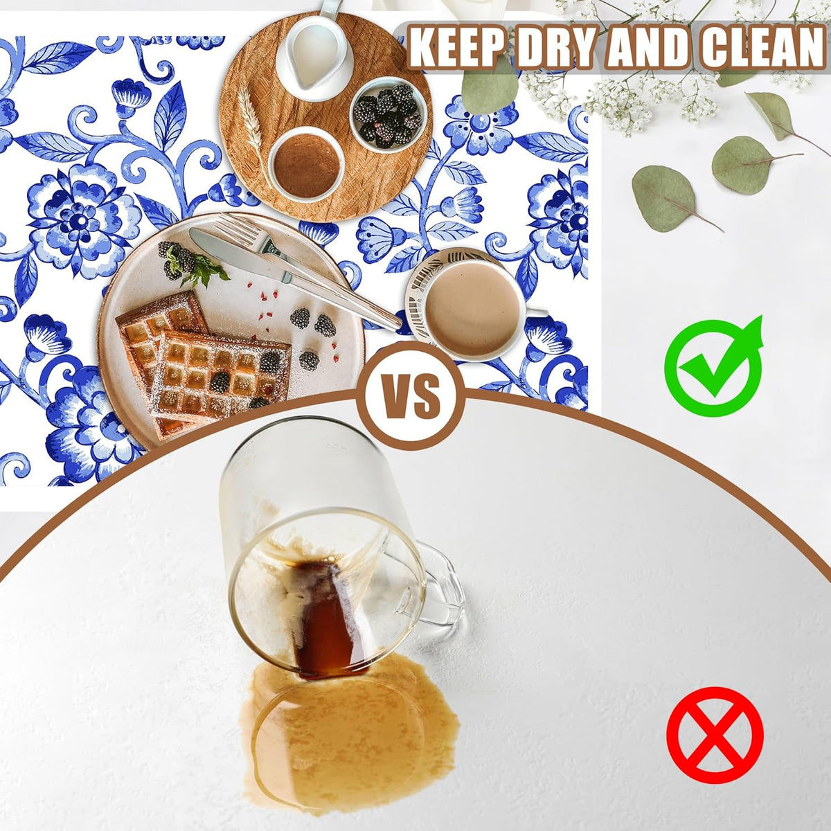 Dish Drying Mat Watercolor Blue Flowers Coffee Bar Mat for Countertop - Absorbent, Rubber Backed, Hide Stain Dish Drainer Rack - Coffee Maker Pot Dining Room Decor 15.7 x 23.6 Inch