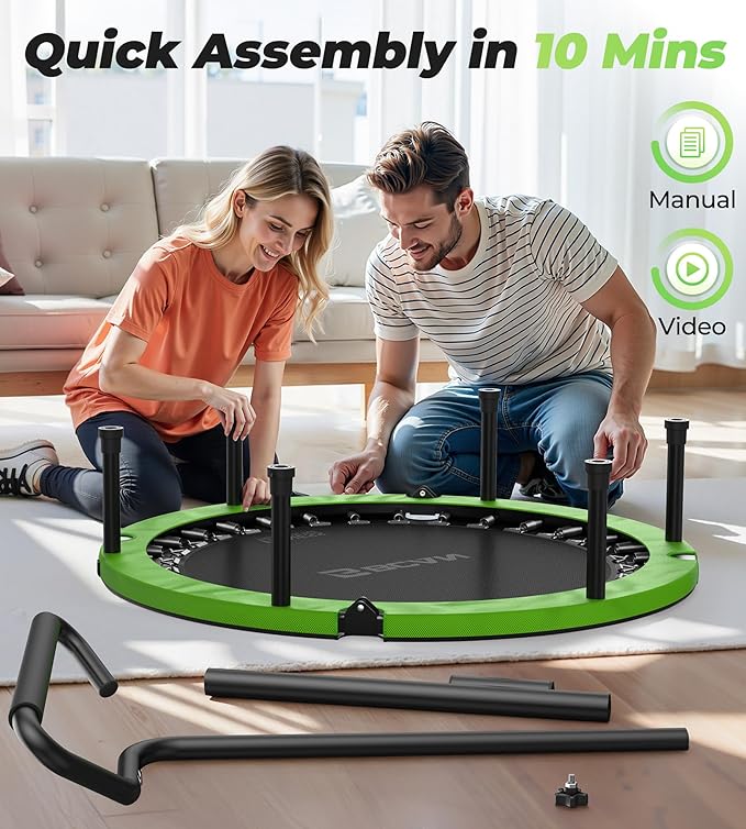 BCAN 40"/48" Foldable Mini Trampoline, Rebounder Trampoline for Adults, U/T Shape Adjustable Foam Handle, Exercise Rebounder for Adults Indoor/Garden Workout, Max Load 330lbs/440lbs