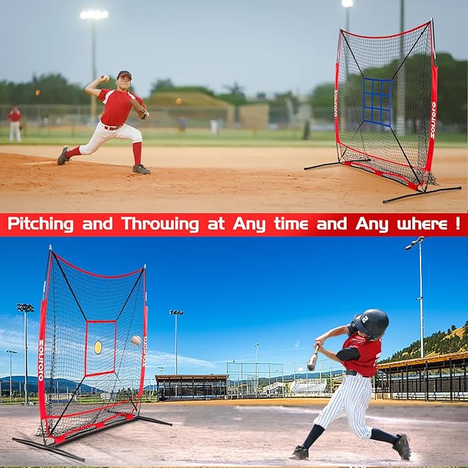 6 x 6 FT Baseball Net with 3 Diffferent Targets, Portable Practice Net for Batting，Hitting，Pitching and Throwing,Compact Package with Small Carrying Bag，Great for Kids
