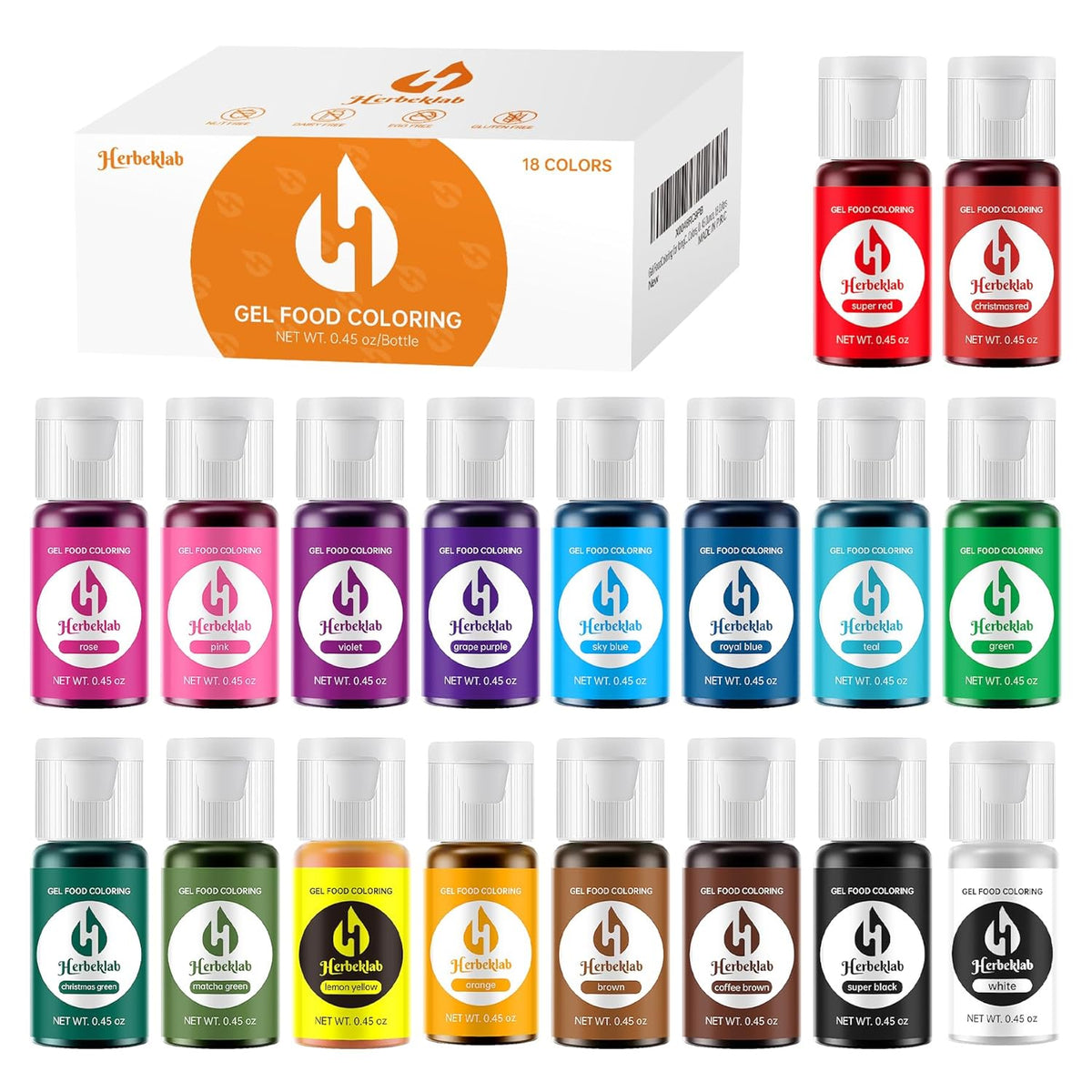 Gel Food Coloring 18 Colors x 0.45 oz Concentrated Gel Based Food Dye Vibrant Icing Colors for Baking Cake Decorating Cookies