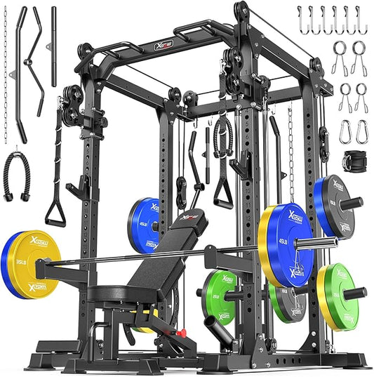 Power Rack Power Cages Multi-Function Squat Rack with Cable Crossover System Selectable More Training Attachment Weight Cage for Garage Home Gym