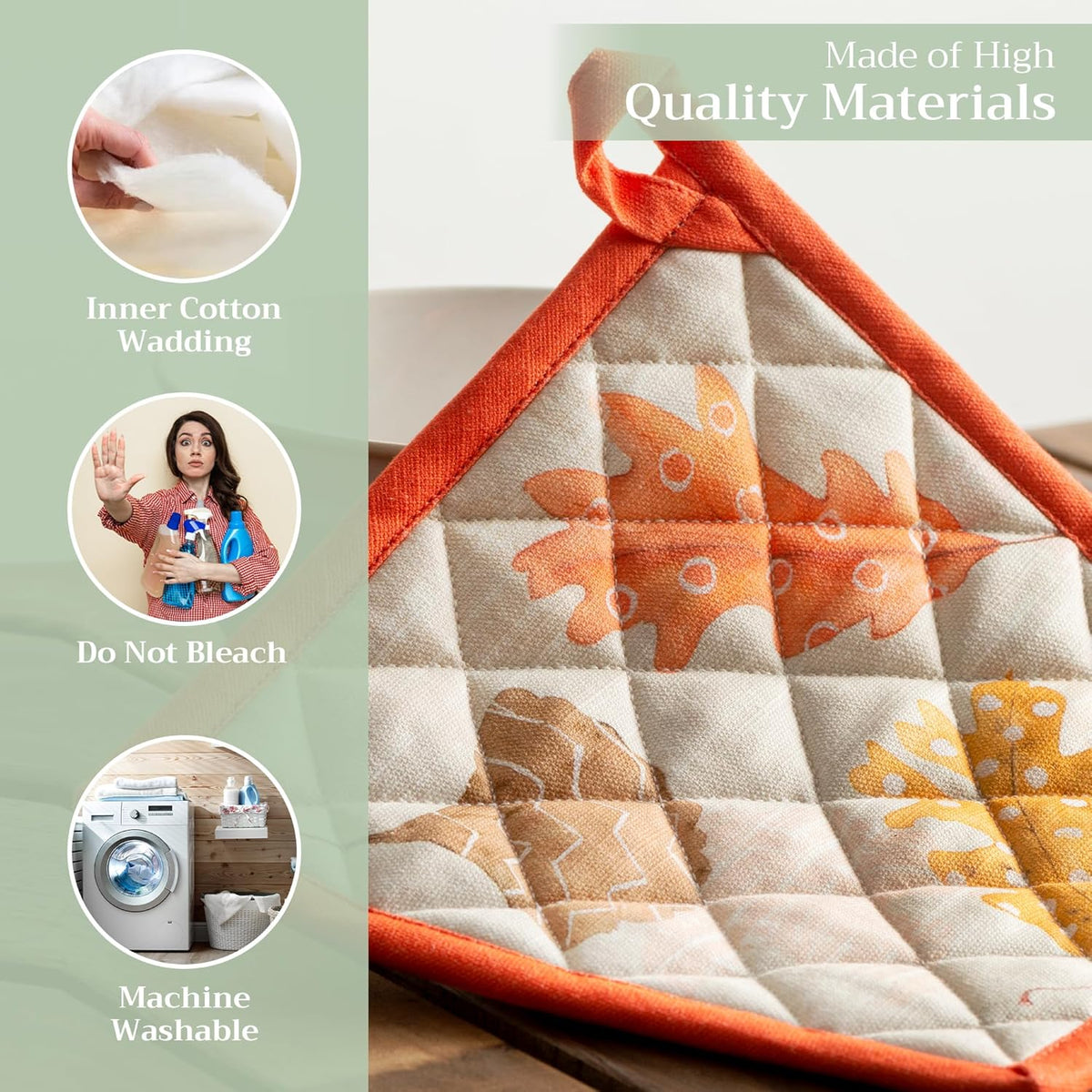 Maison d' Hermine Pot Holders 100% Cotton Heat Resistant Potholders 8" x 8" Hot Pads with Loop BBQ, Cooking, Baking, Grilling, Kitchen, Handling Hot Pans (Pack of 1, Colors of Autumn)