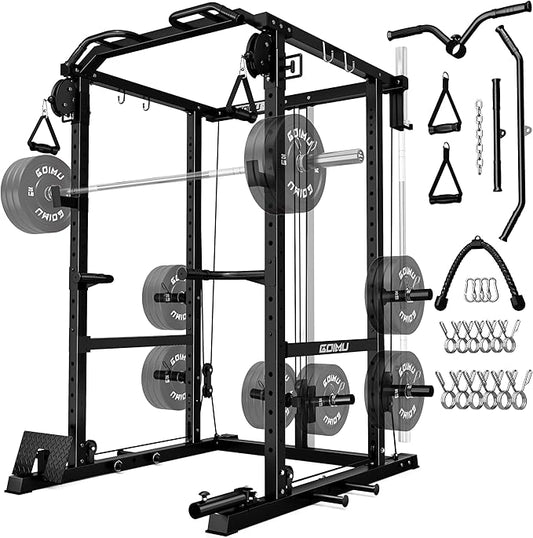 R1-V4 Power Cage Rack, 2000LB Squat Rack with Cable Crossover System, Multi-Function Weight Cage, Home Gym Workout Machine with More Training Attachments