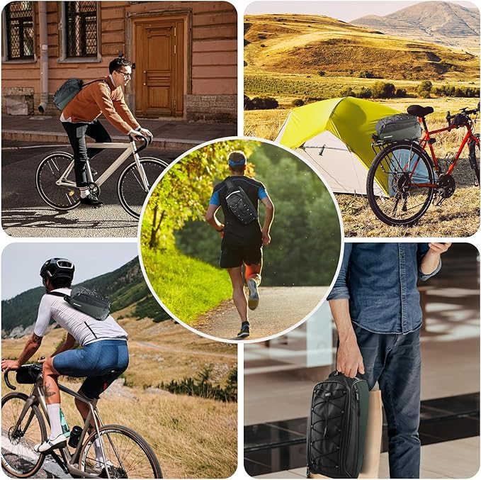 Bike Rear Rack Bag,9L PVC Waterproof Bike Trunk Bag for Road and Mountain Bikes,Bicycle Rear Seat Bag with Rain Cover Bike Saddle Bag for Cycling Trip (Brown green)