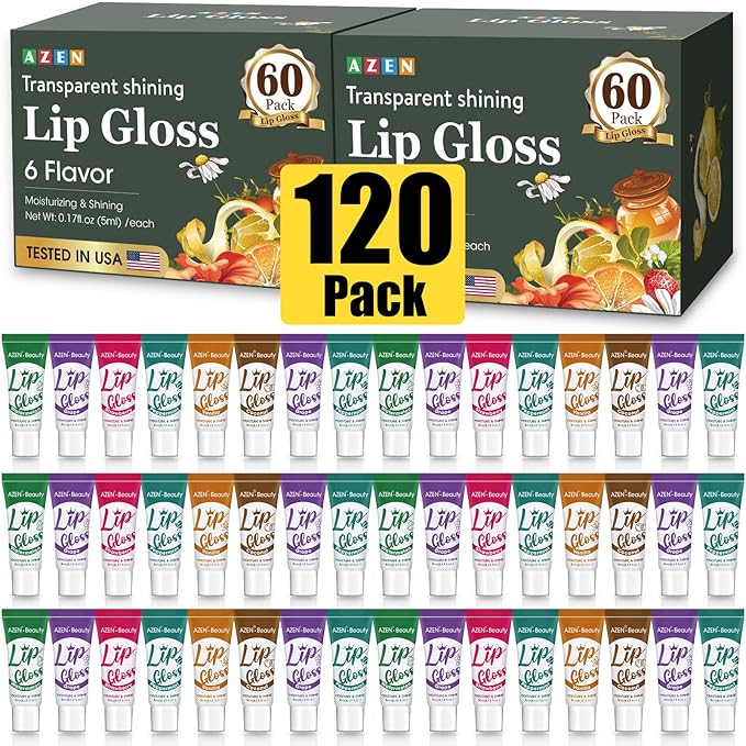 AZEN 120 Pack Lip Gloss Set, Clear Lip Gloss Bulk, Lip Oil for Dry Cracked Lips Moisturizing Hydrating Nourishing with Vitamin E