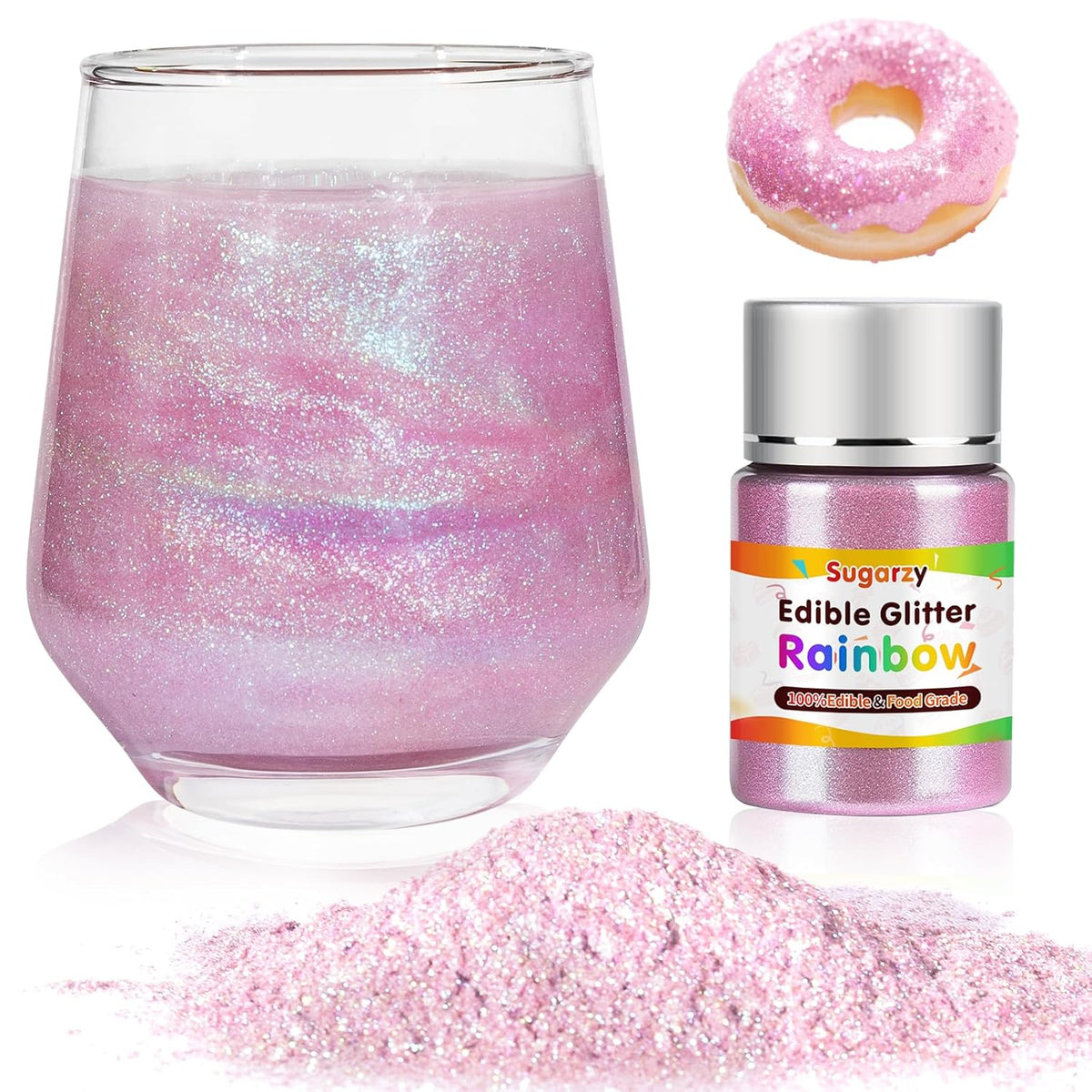 Edible Rainbow Glitter for Drinks,Food Grade 10g Iridescent Sprinkles Cake Decorating Supplies,Edible Luster Dust for Cocktail Beverages,Food Coloring Shimmer Powder for Baking,Cake Cupcakes Cookies Drinks Candy Strawberries Decorations