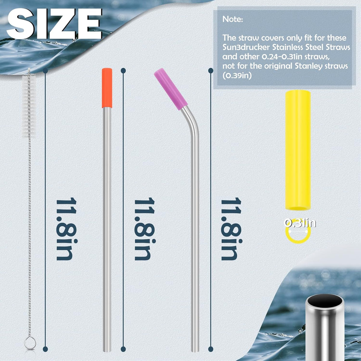 Stainless Steel Replacement Straws for Stanley Adventure Travel Tumbler (6 Straws with Tips for 40oz)