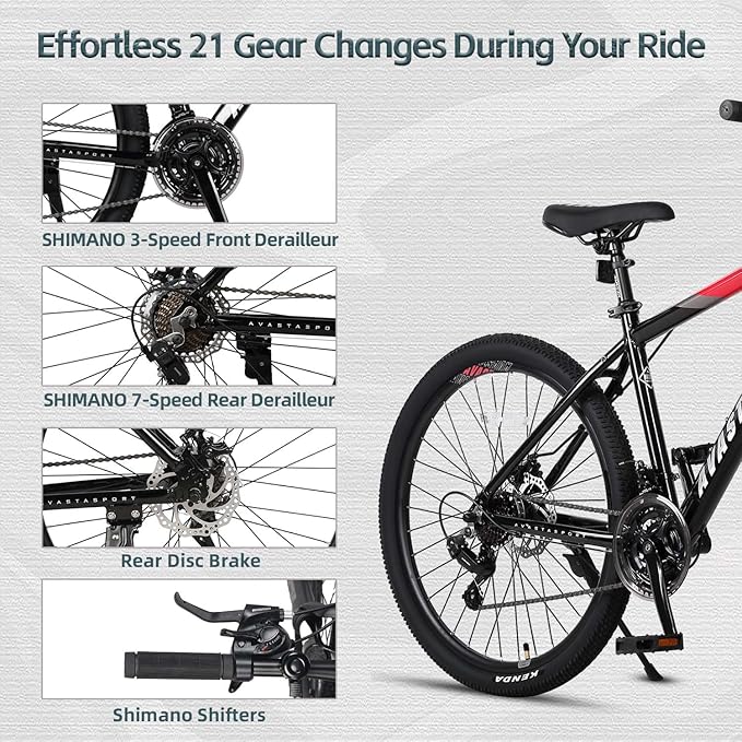 AVASTA Earth 26 27.5 inch Mountain Bike with 21-Speed，Aluminum Frame, Dual Disc Brake, Comfortable Saddle,Multiple Colors