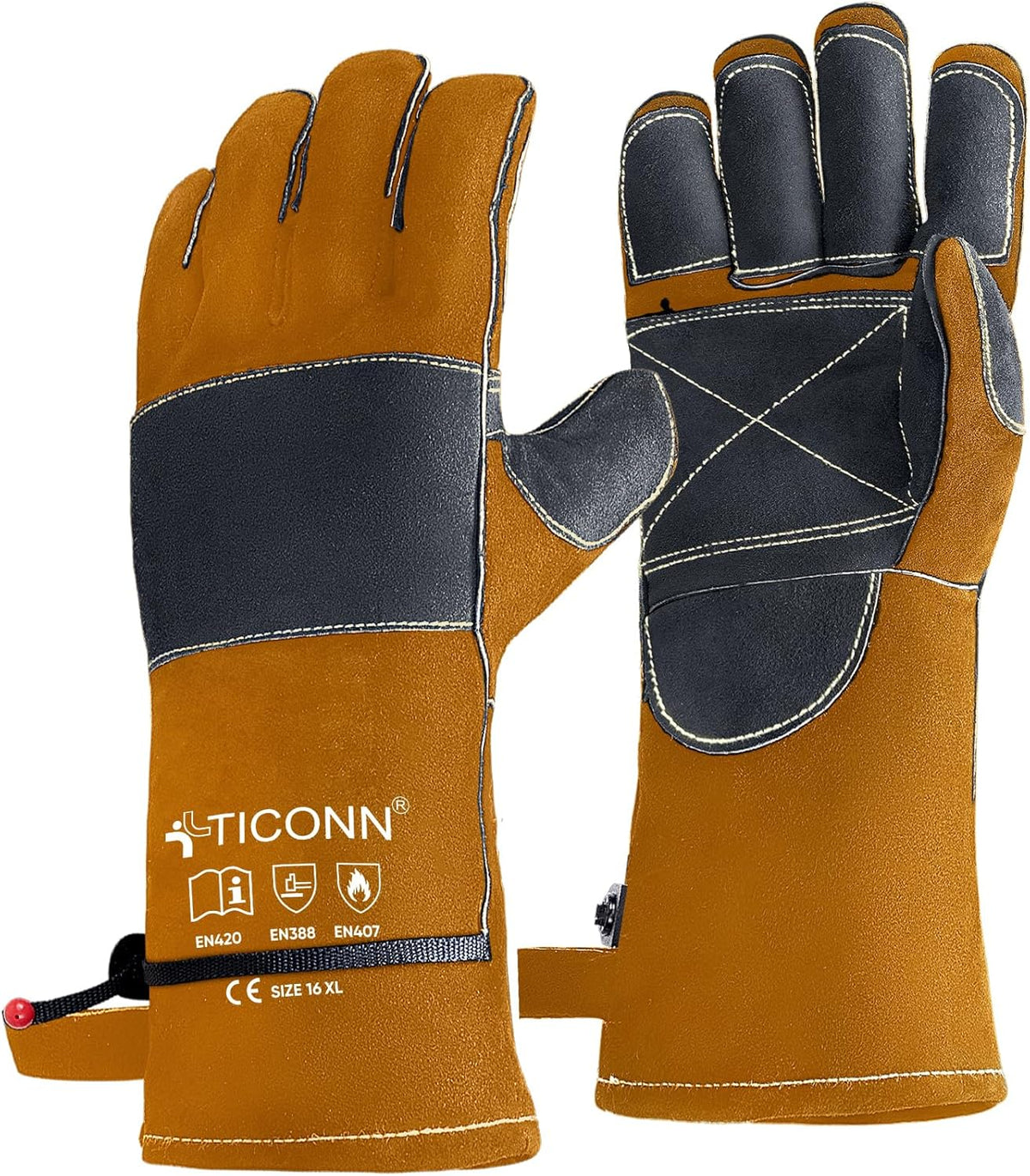 TICONN Welding Gloves, 1000°F Heat-Resistant Fireproof Leather Gloves for Welders, Stick, Forge, Mig, Tig, BBQ, Baking, Oven