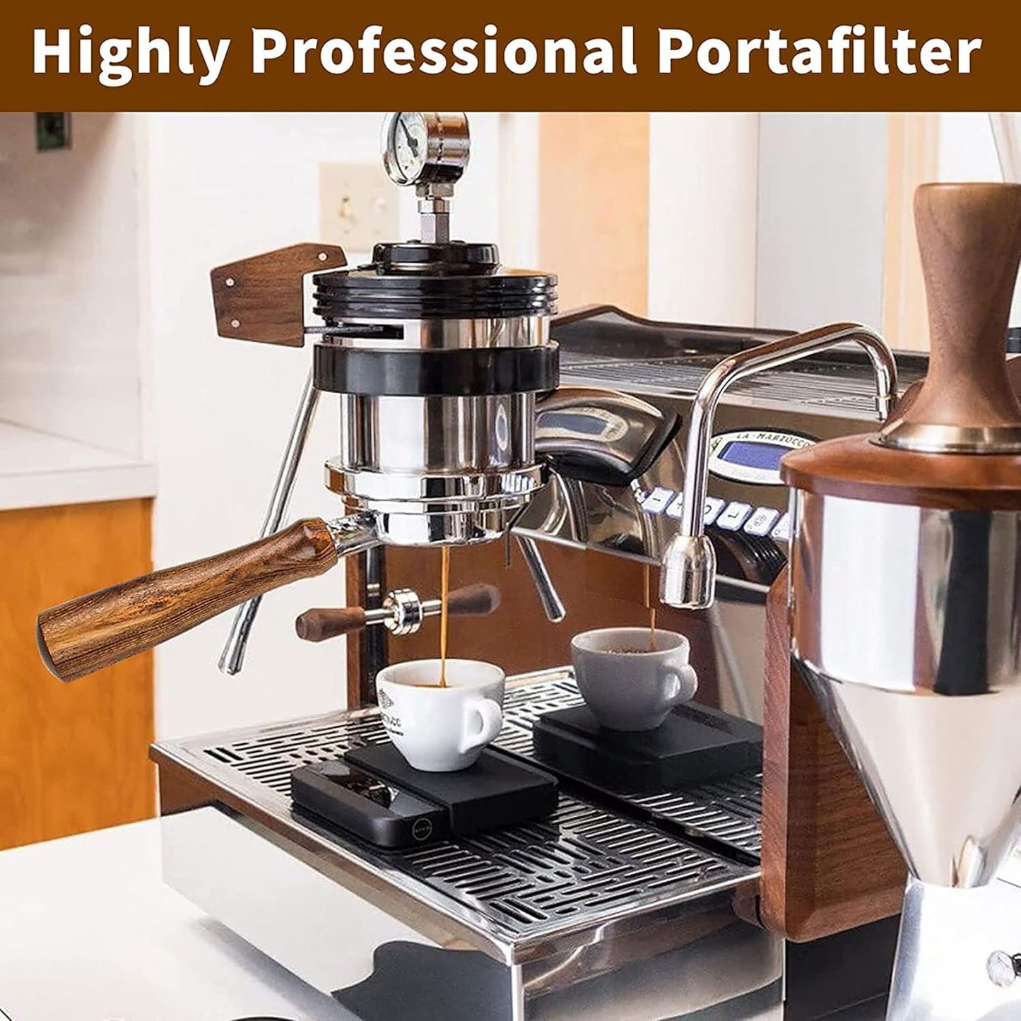 54mm Coffee Bottomless Portafilter, Compatible with Breville Barista Bes 870/878/880 Replacement Parts Bottomless Portafilter（brown）.