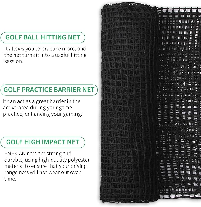 Black Polyester Golf Practice Fence Net, Heavy Duty Golf Ball Barrier Net, Indoor Outdoor Portable Golf Seine Net, Golf Batting Net, Adjustable Protective Net for Backyard