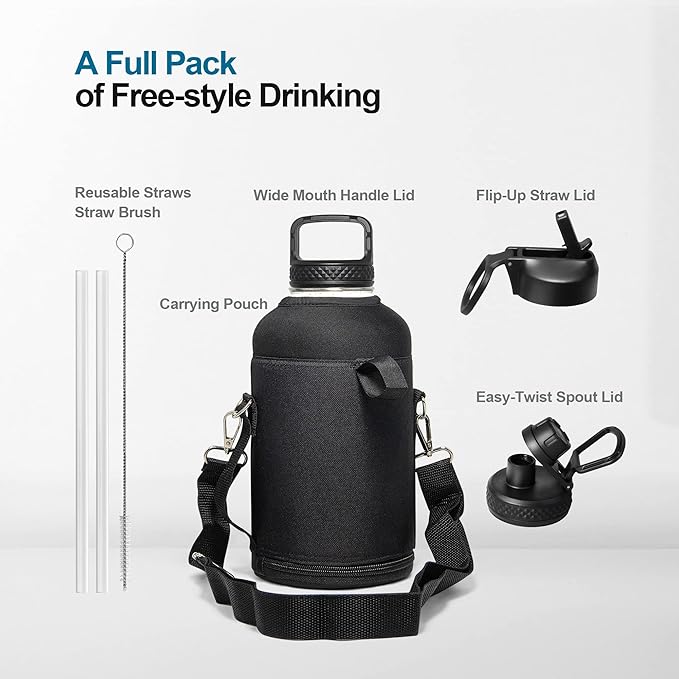 64 oz Water Bottle Insulated with Straw&3 Lids, Coolflask Half Gallon Water Jug Galaxy Large Metal Stainless Steel Vacuum flask for Gym, Sports and Travel, Keep Cold 48H Hot 24H, Blooming Cherry
