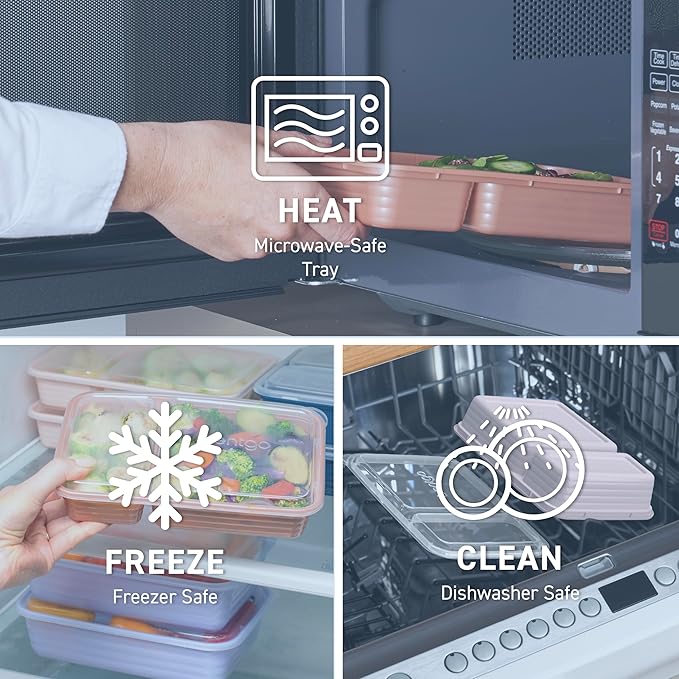 Bentgo 20-Piece Lightweight, Durable, Reusable BPA-Free 2-Compartment Containers - Microwave, Freezer, Dishwasher Safe - Periwinkle