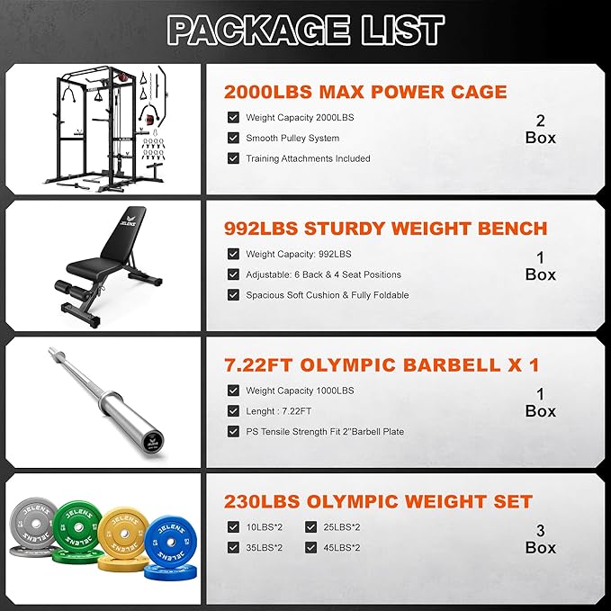 S21 Power Cage, Multi-Function Power Rack with Adjustable Cable Crossover System, 2000LBS Squat Rack for Home Gym with More Training Attachments