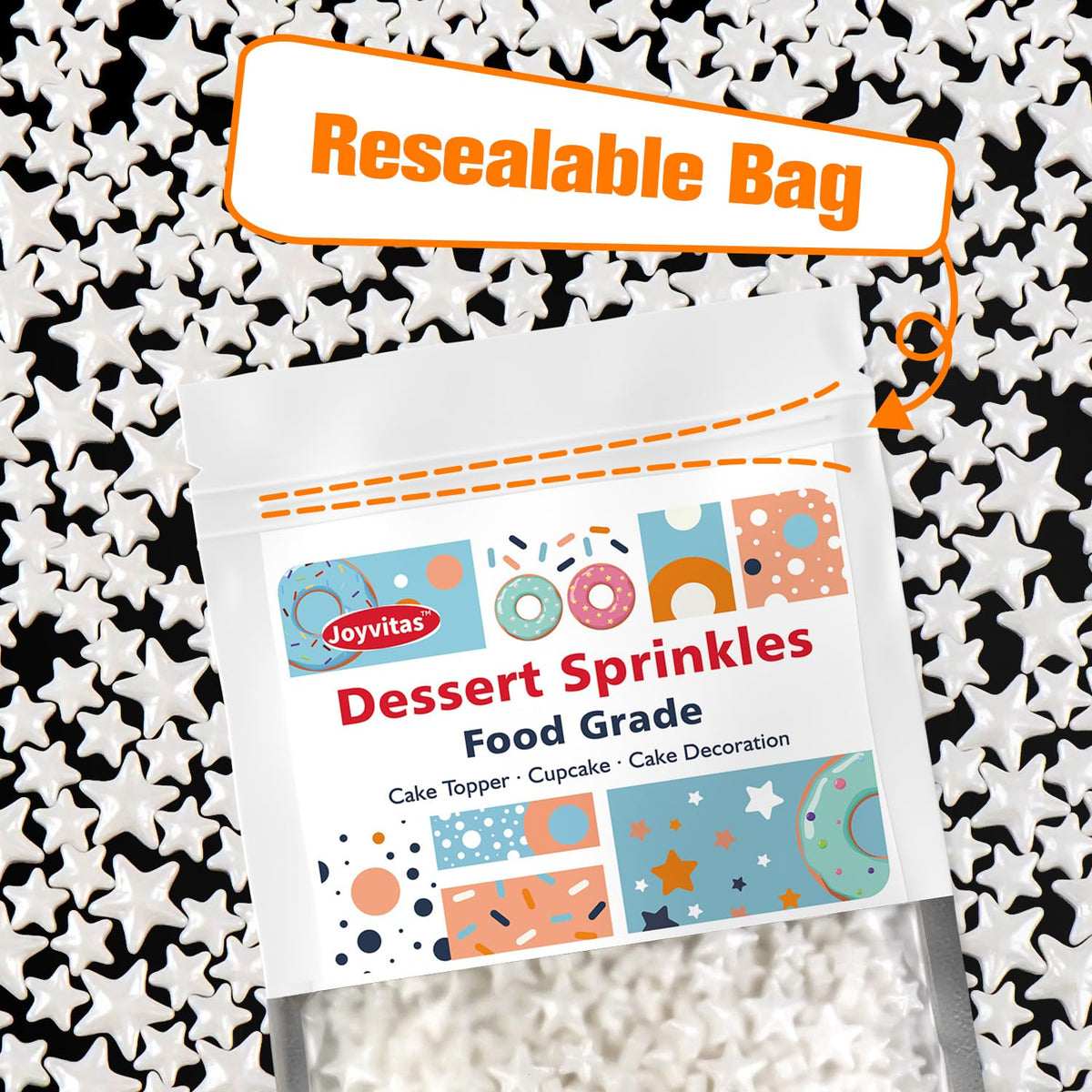 White Star Sprinkles for Cake Decorating, Edible Star Candy, 150g/5.29oz Mix Size, Baking Cake Decoration, Cupcake, Cookie, Holiday, Valentine's Day, Wedding Party, Christmas Supplies
