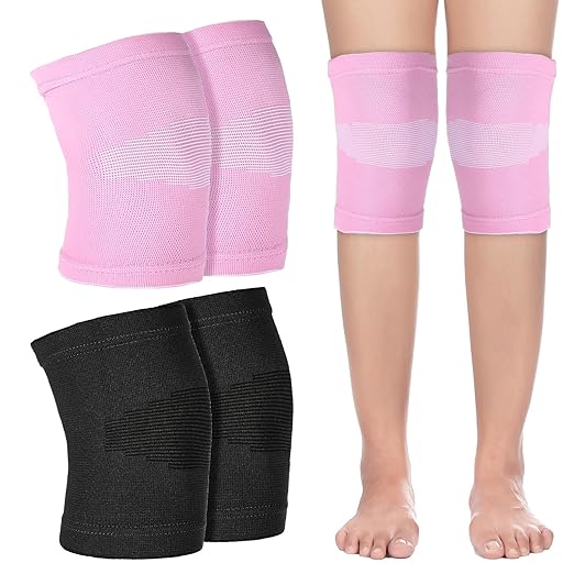 2 Pairs Kids Knee Sleeve, Knee Brace, Youth Knee Compression Sleeve Child Knee Pads Children Knee Support Boys & Girls for Volleyball Basketball Gymnastics Sports(Pink,Black)