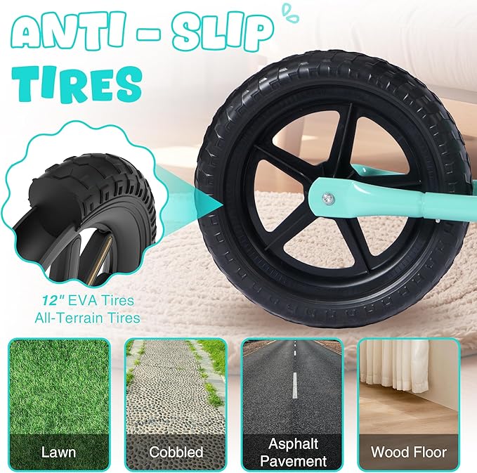 12 inch Toddler Balance Bike Adjustable Handlebar & Seat Anti-Slip Grip Suitable for 2-5 Years Old with Footrest Lightweight for Tolddlers Boys Girls Multiple Colors to Choose